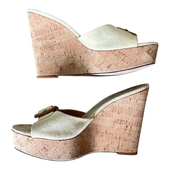 Veronica Beard Dali Wedge Cream Suede Sandals Cork Espadrille Suede Slides 9