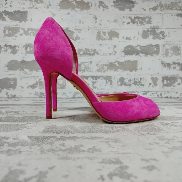 Veronica Beard Gadot Pink Suede Peep Toe Stiletto Heel Pumps D661
