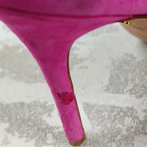 Veronica Beard Gadot Pink Suede Peep Toe Stiletto Heel Pumps D661