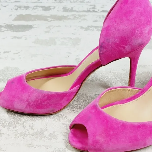 Veronica Beard Gadot Pink Suede Peep Toe Stiletto Heel Pumps D661