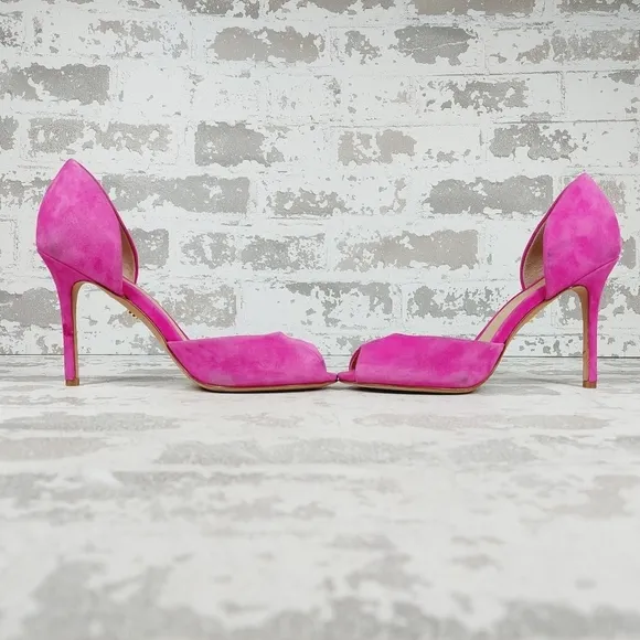 Veronica Beard Gadot Pink Suede Peep Toe Stiletto Heel Pumps D661