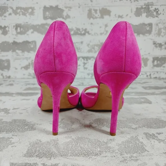 Veronica Beard Gadot Pink Suede Peep Toe Stiletto Heel Pumps D661
