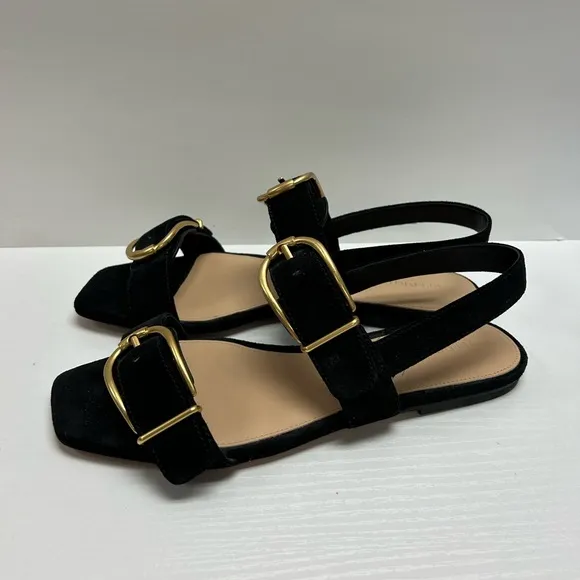 Veronica Beard Maglio Suede Dual-Buckle Sandals, size 9.