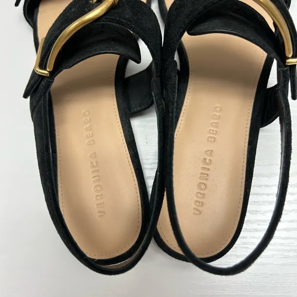Veronica Beard Maglio Suede Dual-Buckle Sandals, size 9.