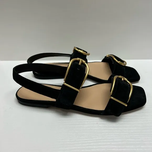 Veronica Beard Maglio Suede Dual-Buckle Sandals, size 9.