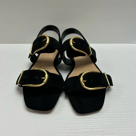 Veronica Beard Maglio Suede Dual-Buckle Sandals, size 9.