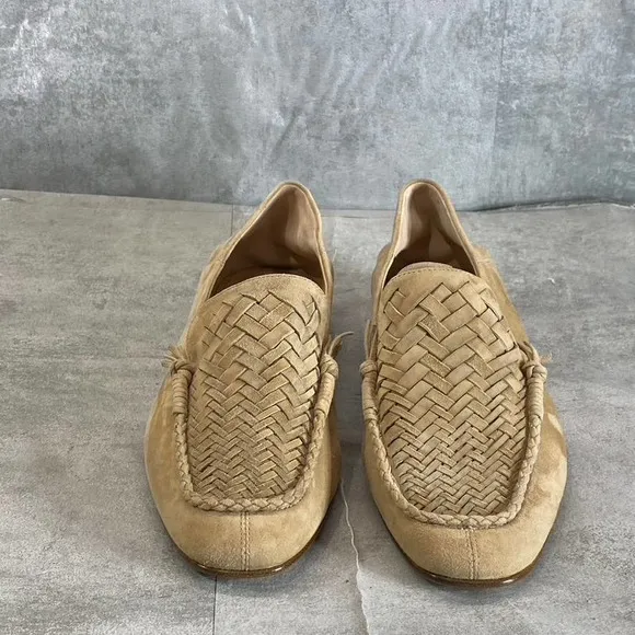 Veronica Beard Women's Tan Leather Round-Toe Woven Anica Loafers SZ 8