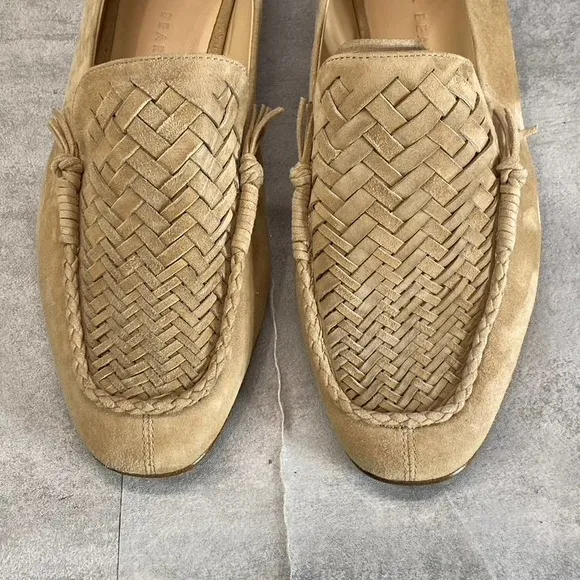 Veronica Beard Women's Tan Leather Round-Toe Woven Anica Loafers SZ 8