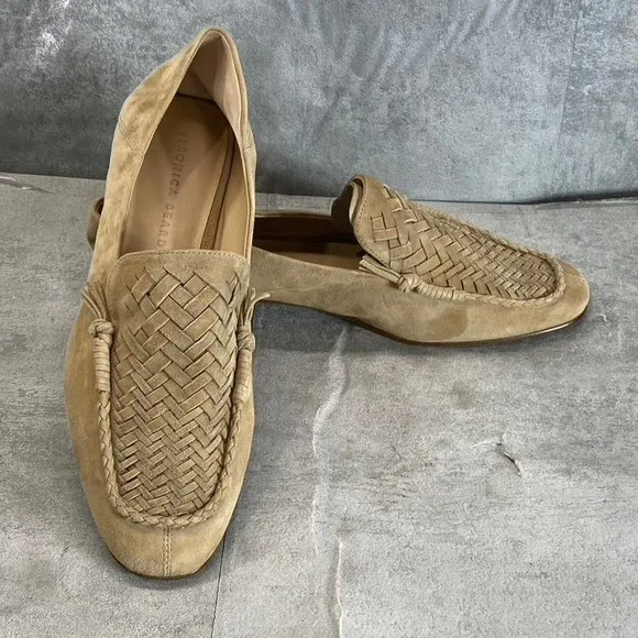 Veronica Beard Women's Tan Leather Round-Toe Woven Anica Loafers SZ 8