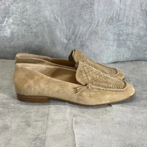 Veronica Beard Women's Tan Leather Round-Toe Woven Anica Loafers SZ 8