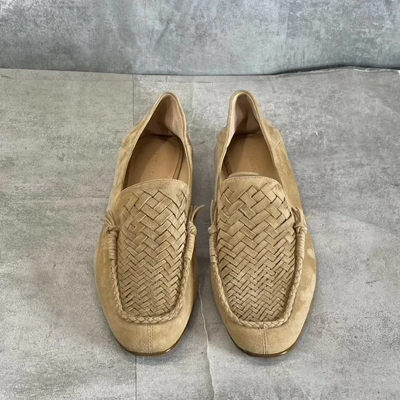 Veronica Beard Women's Tan Leather Round-Toe Woven Anica Loafers SZ 8