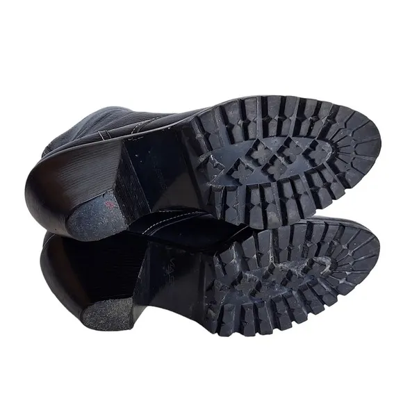 Via Spiga Black‎  Pebbled and Smooth Leather Cone Heeled Combat Boots