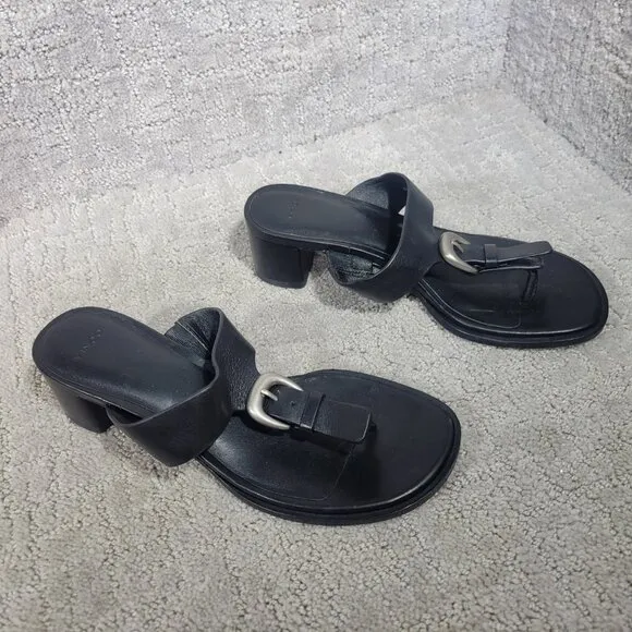Vince Aubrey Womens Size US 6M Leather Slip On Stocked Block Heel Thong Sandals