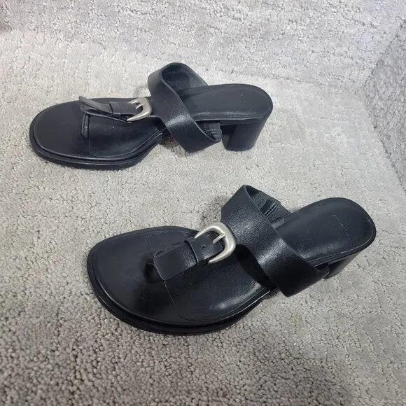 Vince Aubrey Womens Size US 6M Leather Slip On Stocked Block Heel Thong Sandals