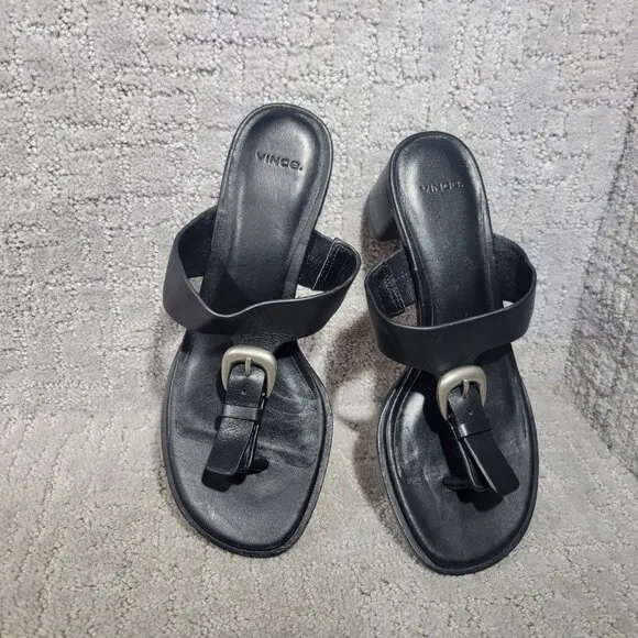 Vince Aubrey Womens Size US 6M Leather Slip On Stocked Block Heel Thong Sandals