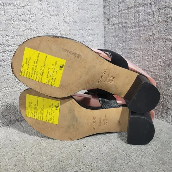 Vince Aubrey Womens Size US 6M Leather Slip On Stocked Block Heel Thong Sandals