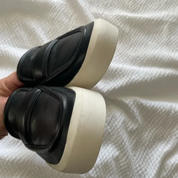 Vince Black Leather Minimalist Platform Loafer Style Sneakers