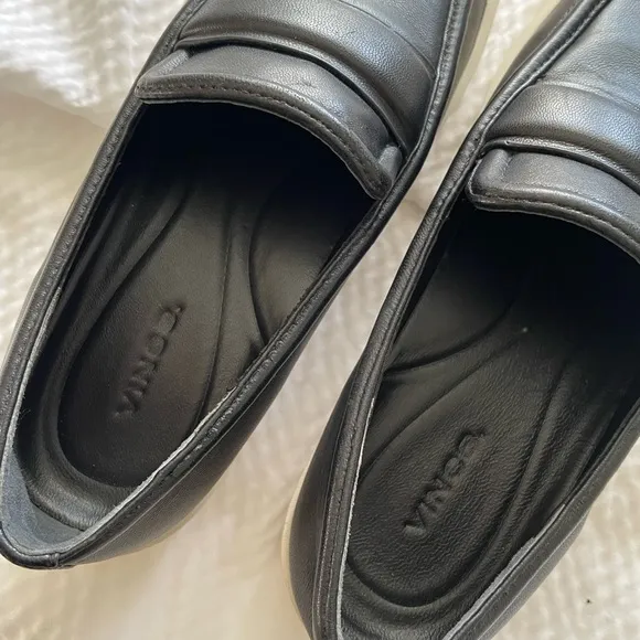 Vince Black Leather Minimalist Platform Loafer Style Sneakers