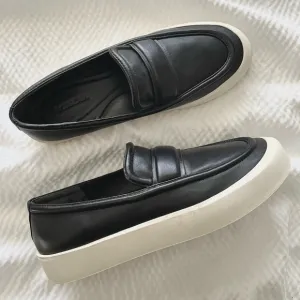 Vince Black Leather Minimalist Platform Loafer Style Sneakers