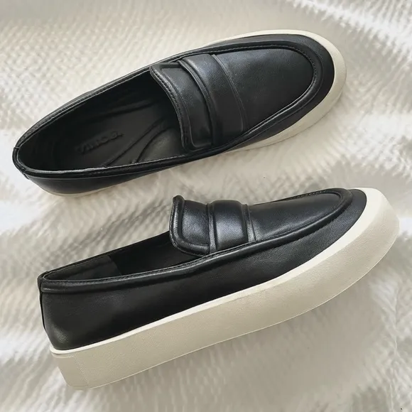 Vince Black Leather Minimalist Platform Loafer Style Sneakers