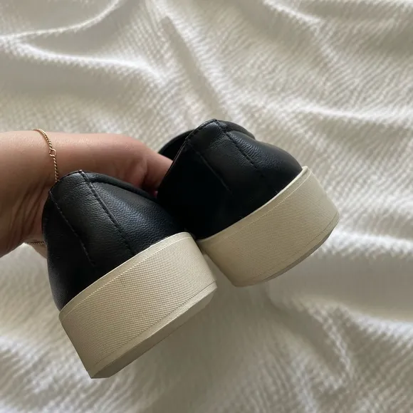Vince Black Leather Minimalist Platform Loafer Style Sneakers