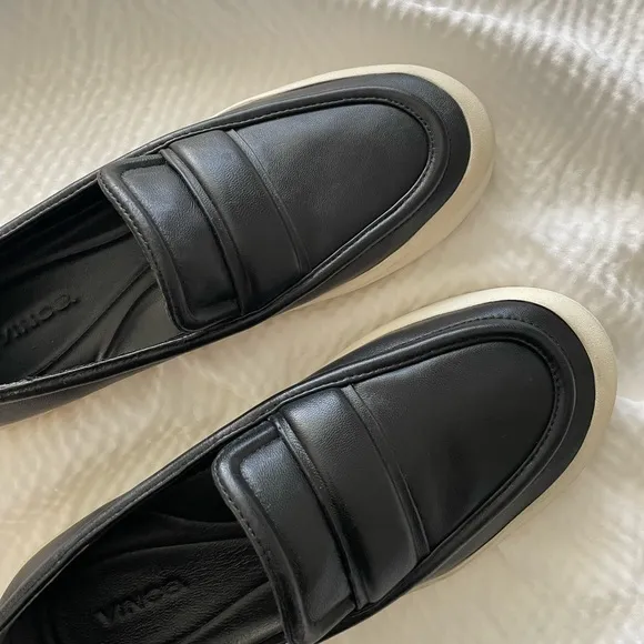 Vince Black Leather Minimalist Platform Loafer Style Sneakers