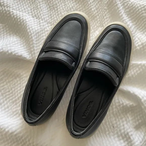 Vince Black Leather Minimalist Platform Loafer Style Sneakers
