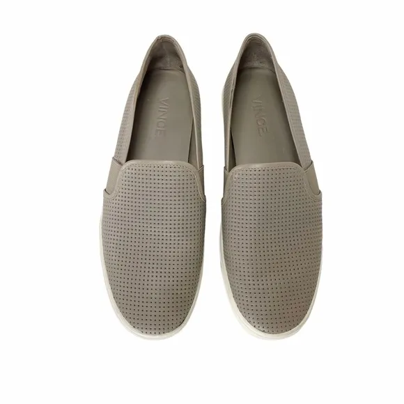 Vince Blair Perforated Leather Slip-On Sneakers Taupe 7.5