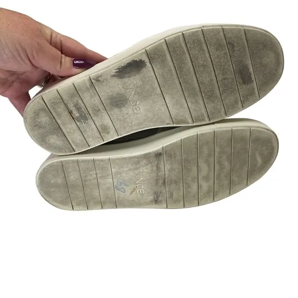 Vince Blair Perforated Leather Slip-On Sneakers Taupe 7.5