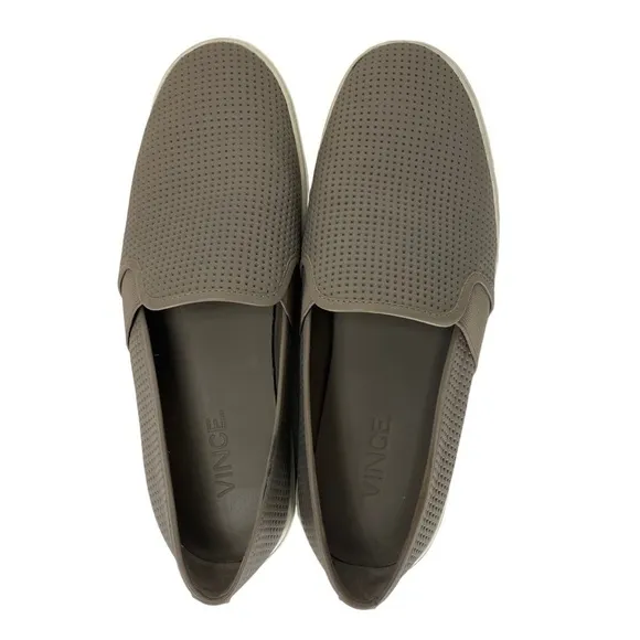 Vince Blair Perforated Leather Slip-On Sneakers Taupe 7.5