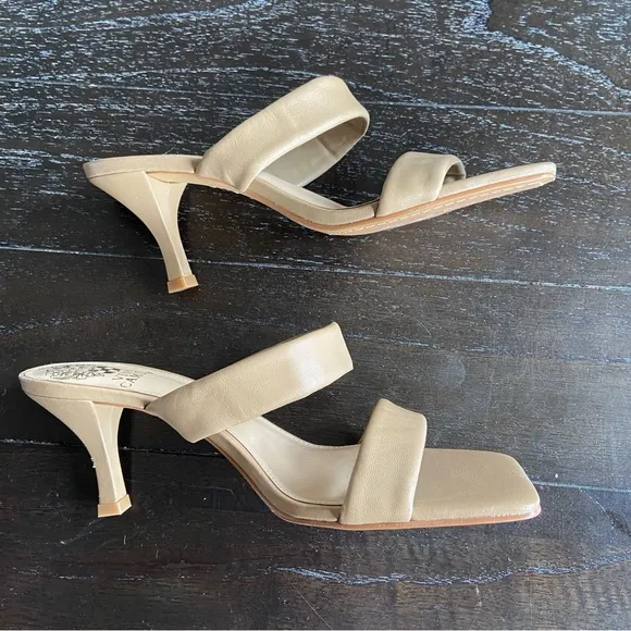 Vince Camuto Aslee Two Strap Sandals Mules Nude Neutral Beige‎ Classic Size 8M