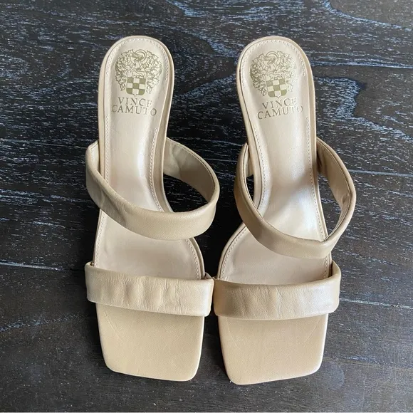 Vince Camuto Aslee Two Strap Sandals Mules Nude Neutral Beige‎ Classic Size 8M