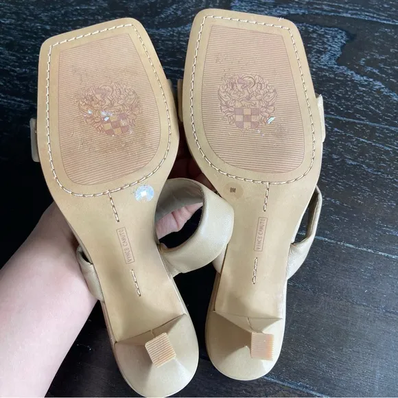 Vince Camuto Aslee Two Strap Sandals Mules Nude Neutral Beige‎ Classic Size 8M
