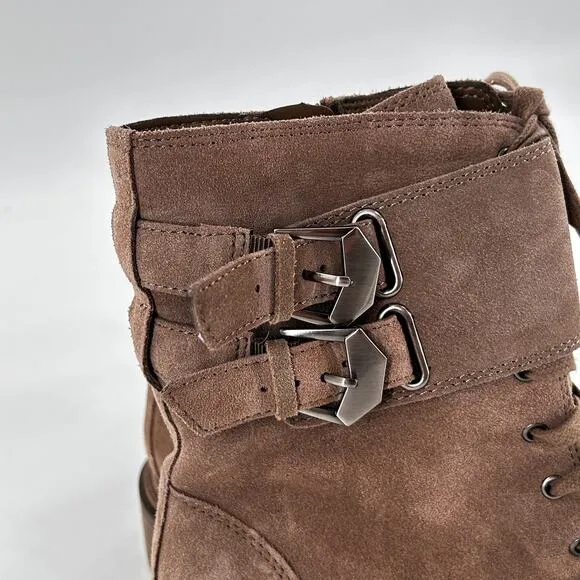Vince Camuto Fawdry Combat Boots 8 NWOT Tan Suede Lace Up Moto Ankle Booties
