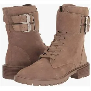 Vince Camuto Fawdry Combat Boots 8 NWOT Tan Suede Lace Up Moto Ankle Booties
