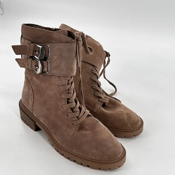 Vince Camuto Fawdry Combat Boots 8 NWOT Tan Suede Lace Up Moto Ankle Booties