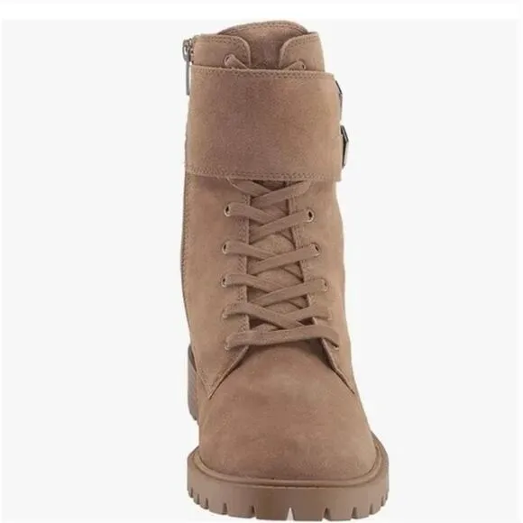 Vince Camuto Fawdry Combat Boots 8 NWOT Tan Suede Lace Up Moto Ankle Booties