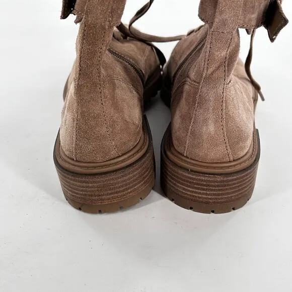 Vince Camuto Fawdry Combat Boots 8 NWOT Tan Suede Lace Up Moto Ankle Booties