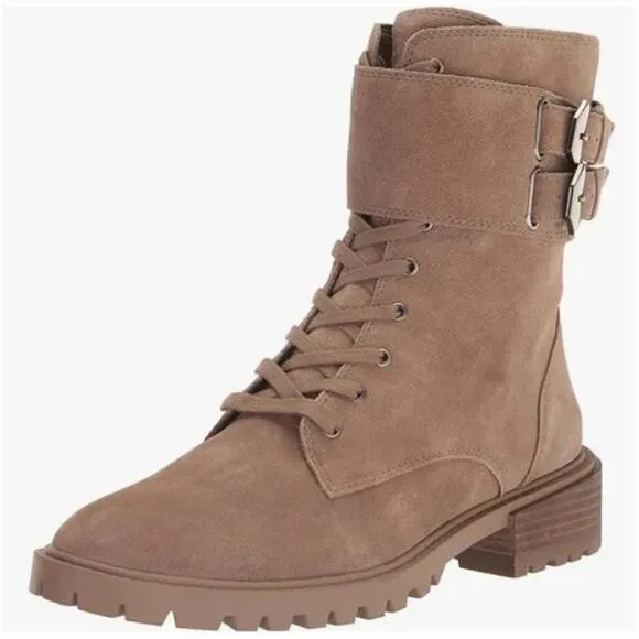 Vince Camuto Fawdry Combat Boots 8 NWOT Tan Suede Lace Up Moto Ankle Booties