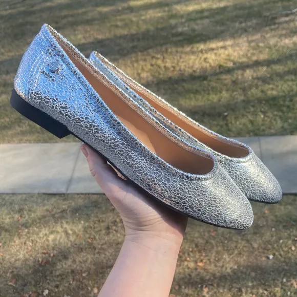 Vince Camuto Silver Metallic Leather Ballerina Flats Minndy Silver Nelly Goat
