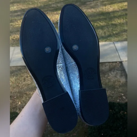 Vince Camuto Silver Metallic Leather Ballerina Flats Minndy Silver Nelly Goat