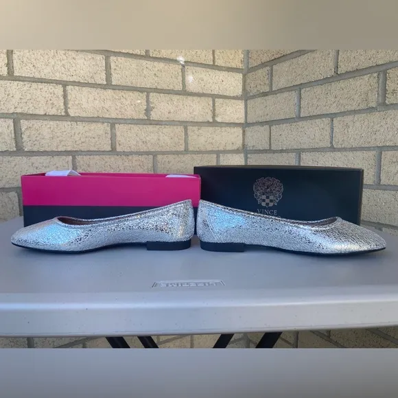 Vince Camuto Silver Metallic Leather Ballerina Flats Minndy Silver Nelly Goat
