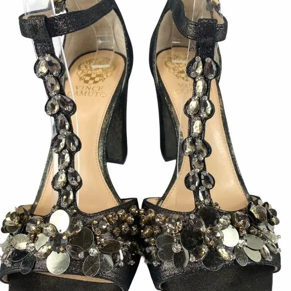 Vince Camuto Serafine Jeweled Suede T-Strap Heels