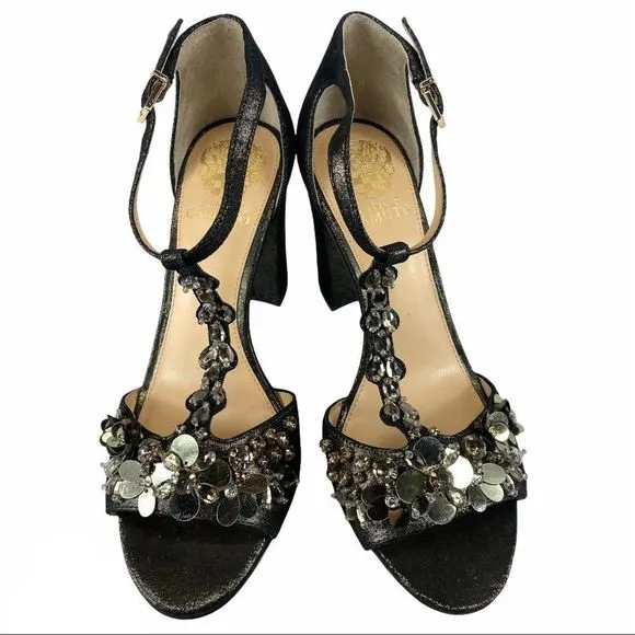 Vince Camuto Serafine Jeweled Suede T-Strap Heels