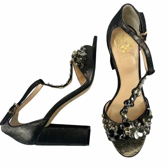Vince Camuto Serafine Jeweled Suede T-Strap Heels