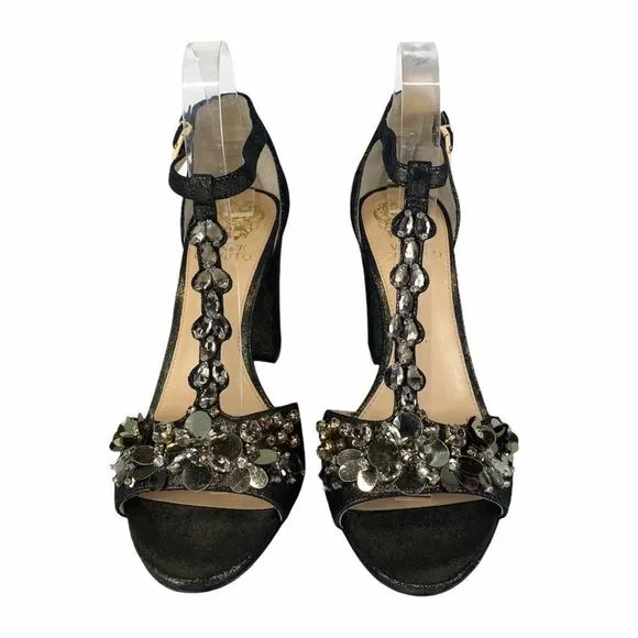 Vince Camuto Serafine Jeweled Suede T-Strap Heels