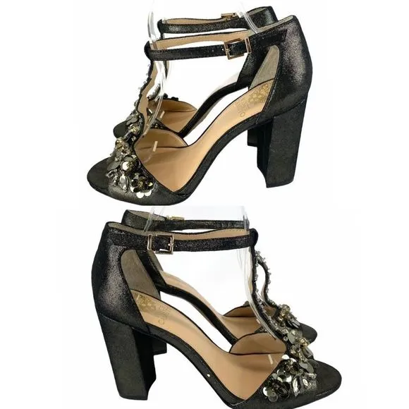 Vince Camuto Serafine Jeweled Suede T-Strap Heels