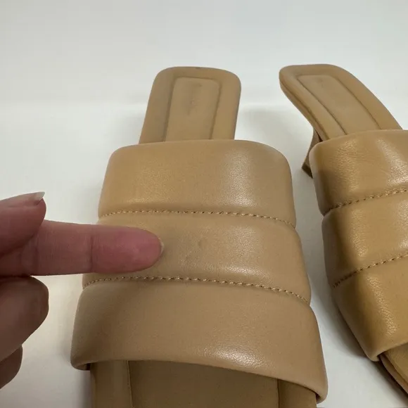 Vince Ceil Puffy Quilted Kitten Heels Open Toe Cappuccino Tan Leather 8.5 $295