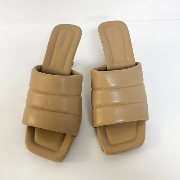 Vince Ceil Puffy Quilted Kitten Heels Open Toe Cappuccino Tan Leather 8.5 $295