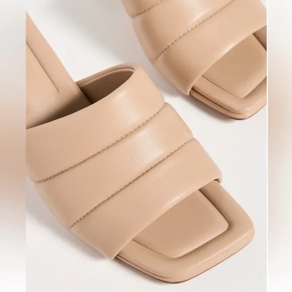Vince Ceil Puffy Quilted Kitten Heels Open Toe Cappuccino Tan Leather 8.5 $295